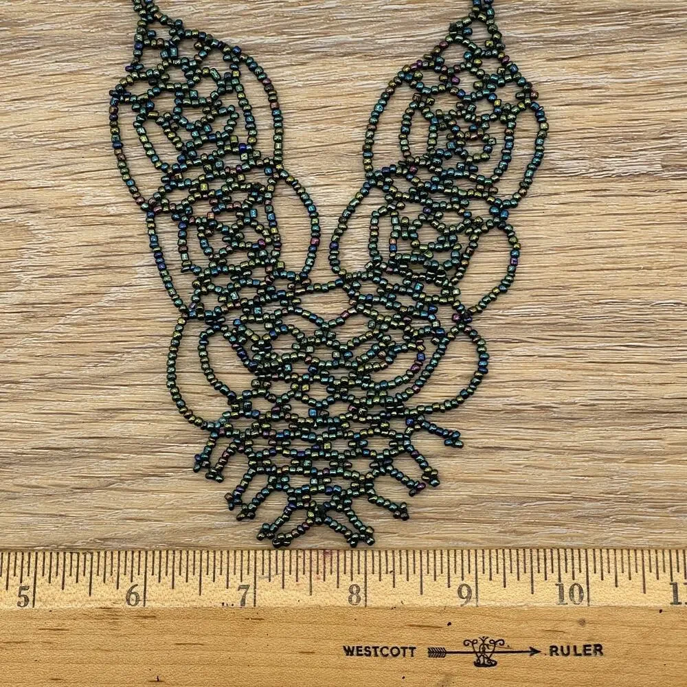 Petrol Purple Iridescent Beaded Bib Collar Necklace Costume Jewelry Statement